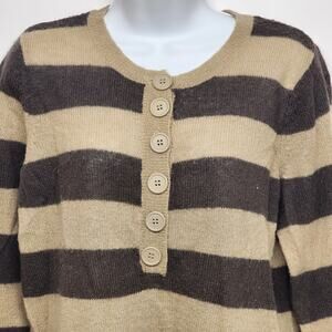La Redoute Essentiels Striped Sweater 14/16 Beige Brown Button Front
